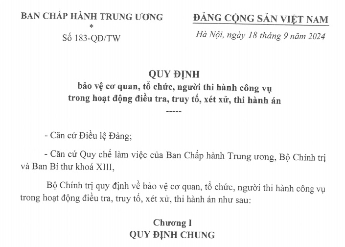 Đã có Quy định 183 về bảo vệ người thi hành công vụ trong truy tố xét xử