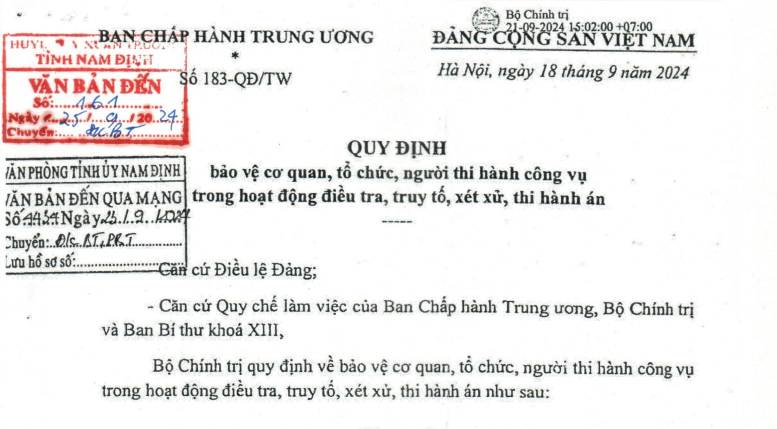 Đã có Quy định 183 về bảo vệ người thi hành công vụ trong truy tố xét xử