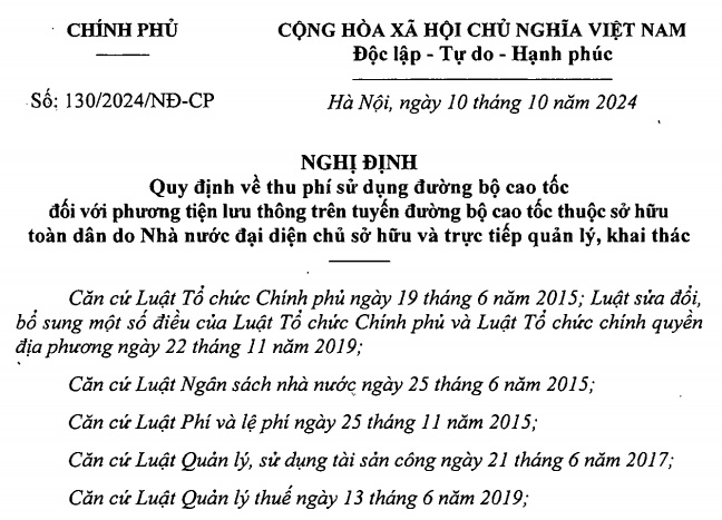 Đã có Nghị định 130/2024 về mức phí sử dụng đường cao tốc từ 10/10/2024