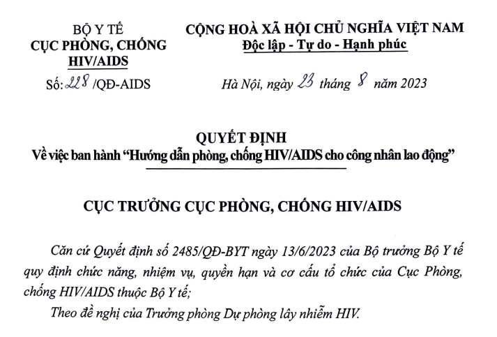 Ban hành Hướng dẫn phòng chống HIV/AIDS cho công nhân lao động