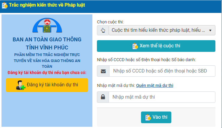 Đáp án tuần 1 Cuộc thi tìm hiểu kiến thức pháp luật, hiểu biết về Văn hóa giao thông an toàn tỉnh Vĩnh Phúc