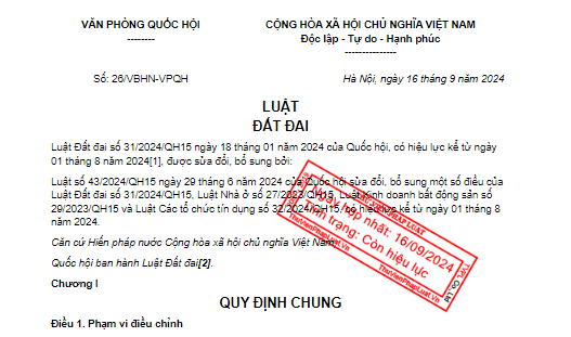 Văn bản hợp nhất Luật Đất đai mới nhất