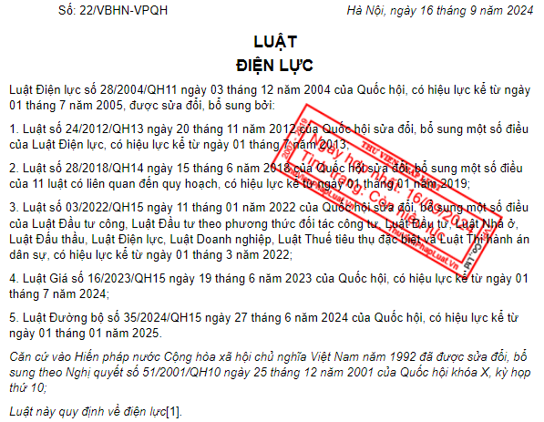 Đã có văn bản hợp nhất Luật Điện lực mới nhất 2024