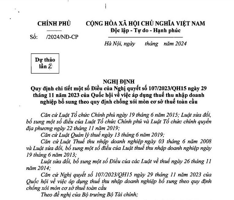 Đã có dự thảo Nghị định về thuế TNDN bổ sung theo quy định chống xói mòn cơ sở thuế toàn cầu