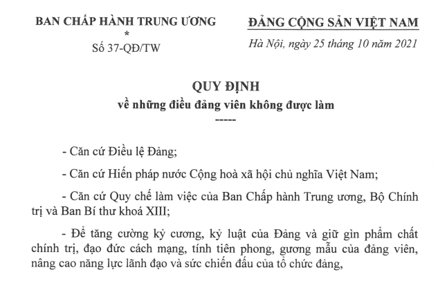 Quy định 19 điều đảng viên không được làm