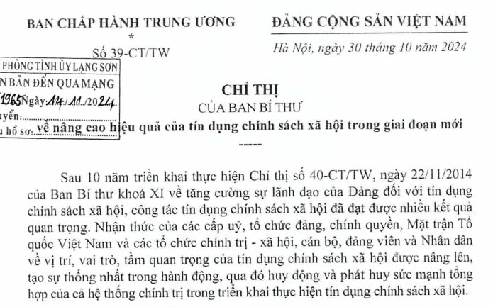 Đã có Chỉ thị 39 của Ban Bí thư về tín dụng chính sách xã hội trong giai đoạn mới