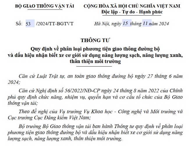 Đã có Thông tư 53/2024 về phân loại phương tiện giao thông đường bộ từ 01/01/2025