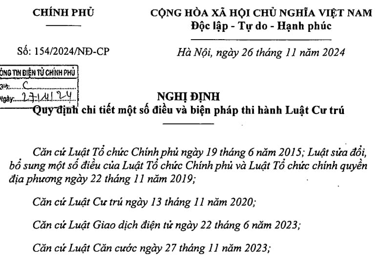 Đã có Nghị định 154/2024 hướng dẫn Luật Cư trú (thay thế Nghị định 62/2021/NĐ-CP)