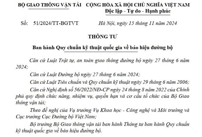 Đã có Thông tư 51/2024 về Quy chuẩn kỹ thuật quốc gia về báo hiệu đường bộ từ năm 2025