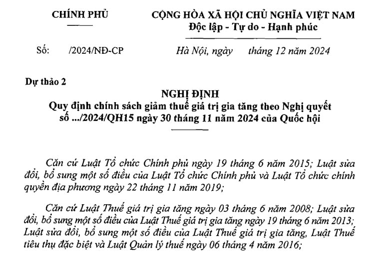 Đã có Dự thảo Nghị định giảm 2% thuế GTGT 06 tháng đầu năm 2025