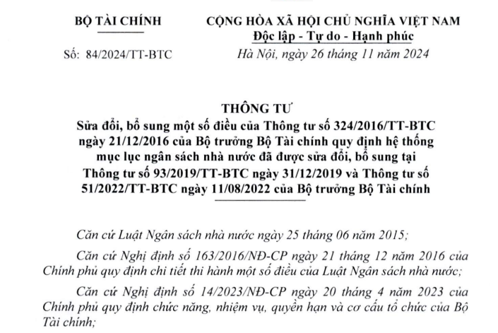 Đã có Thông tư 84 sửa quy định Hệ thống mục lục ngân sách nhà nước