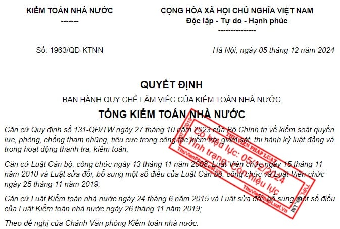 Quy chế làm việc của Kiểm toán nhà nước mới nhất