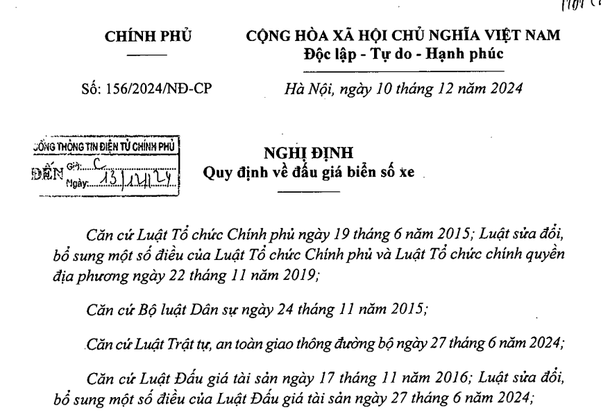 Đã có Nghị định 156/2024 về đấu giá biển số xe từ 01/01/2025