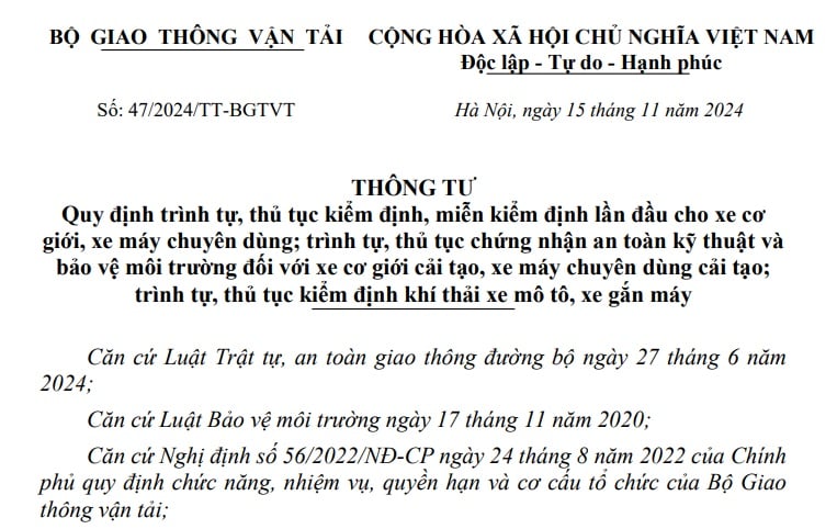 Đã có Thông tư 47/2024 về kiểm định khí thải xe mô tô, xe gắn máy 