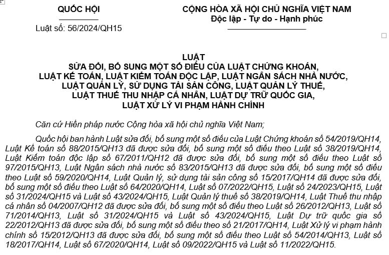 Đã có Luật sửa đổi Luật Quản lý thuế, Luật Thuế thu nhập cá nhân, Luật Kế toán 2024