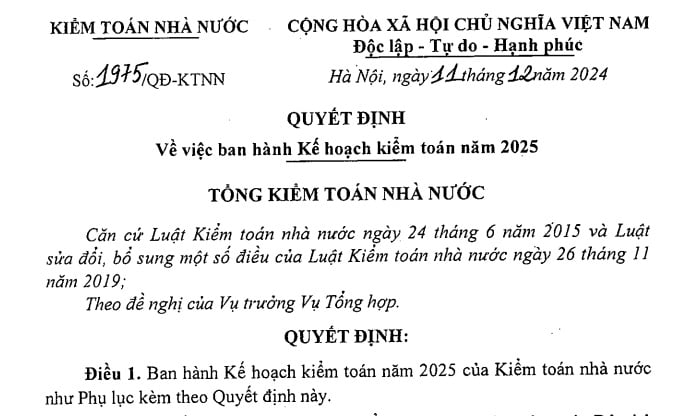 Đã có Quyết định 1975 về Kế hoạch kiểm toán năm 2025