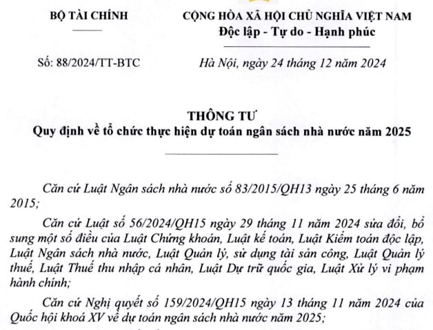 Đã có Thông tư 88/2024 về thực hiện dự toán ngân sách nhà nước năm 2025