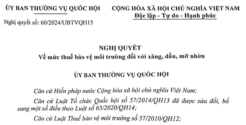 Đã có Nghị quyết 60/2024 về thuế bảo vệ môi trường đối với xăng dầu