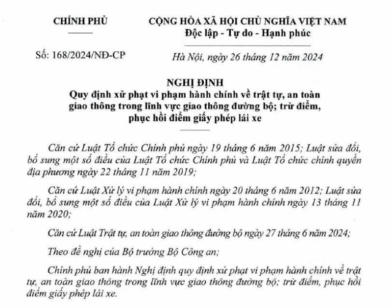 Đã có Nghị định 168/2024/NĐ-CP xử phạm giao thông đường bộ mới nhất