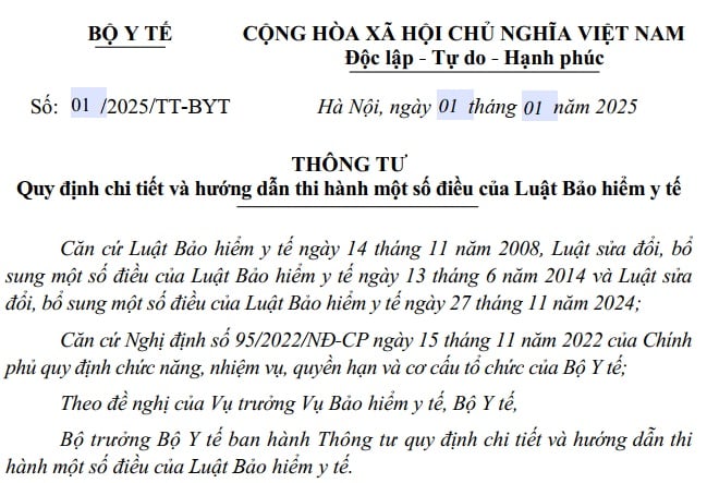 Đã có Thông tư 01/2025 hướng dẫn Luật Bảo hiểm y tế từ 01/01/2025