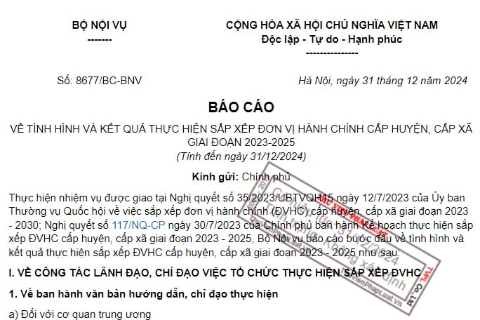 Báo cáo 8677 về kết quả sắp xếp đơn vị hành chính giai đoạn 2023-2025