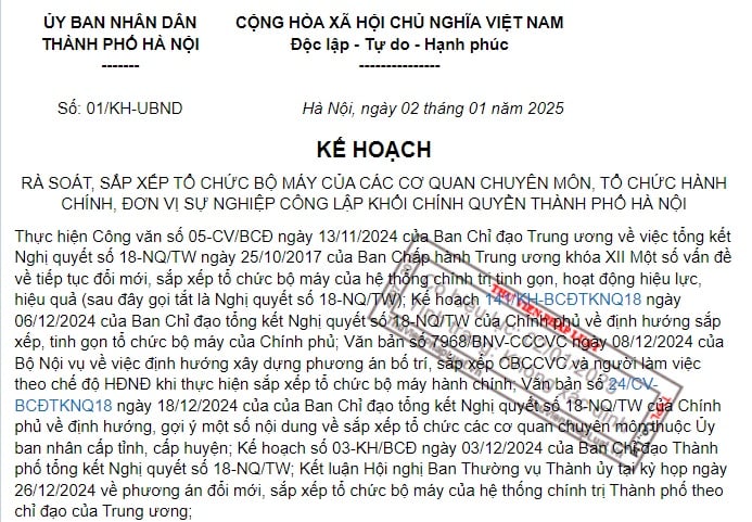 Đã có Kế hoạch 01/KH-UBND về tinh gọn bộ máy ở Hà Nội