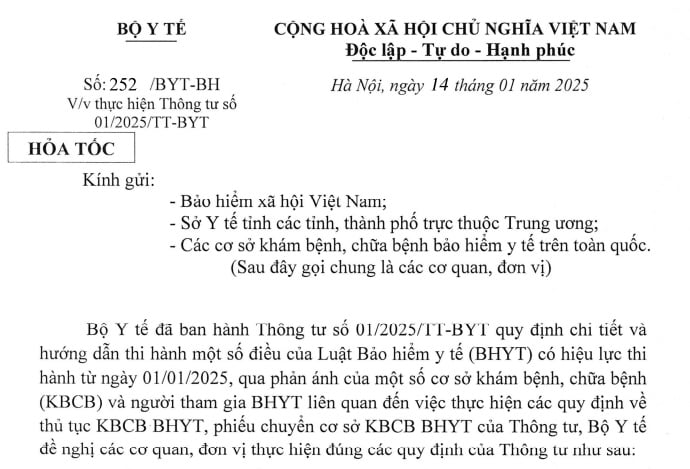 Đã có Công văn 252 về giấy chuyển tuyến khám chữa bệnh BHYT từ 01/01/2025