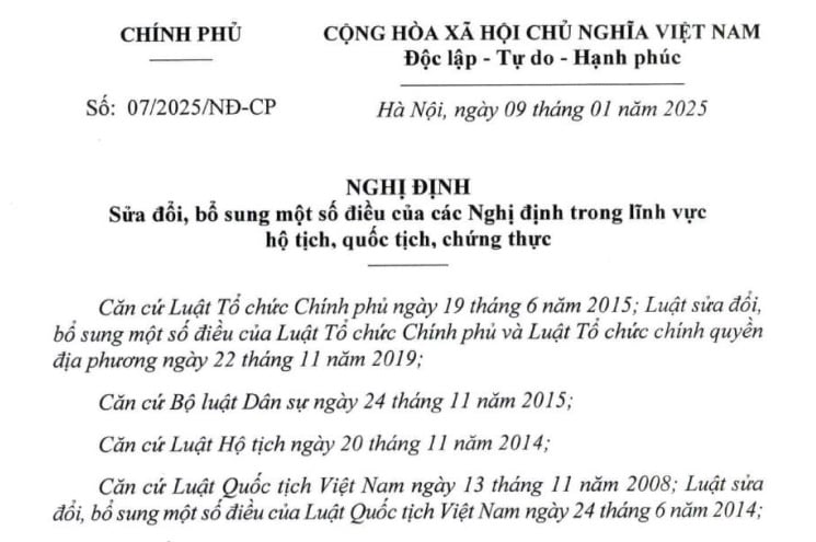 Đã có Nghị định 07/2025/NĐ-CP sửa quy định về hộ tịch, chứng thực