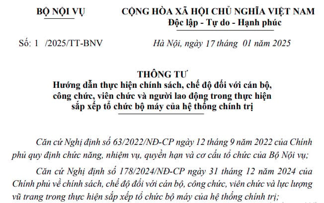 Đã có Thông tư 01 2025 hướng dẫn chính sách với công chức khi sắp xếp bộ máy theo Nghị định 178