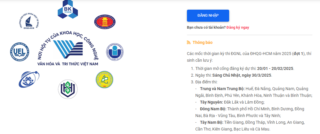Từ 20/01/2025, mở cổng đăng ký thi đánh giá năng lực ĐHQG TPHCM đợt 1 năm 2025