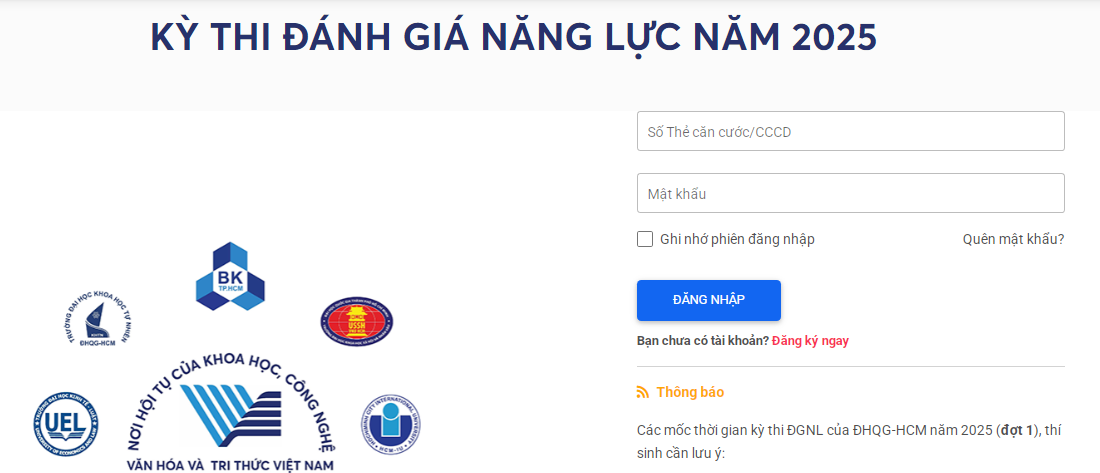 Hướng dẫn đăng ký thi đánh giá năng lực ĐHQG TPHCM năm 2025