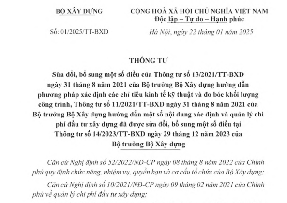 Sửa 2 nội dung tại Thông tư 11/2021 về quản lý chi phí đầu tư xây dựng