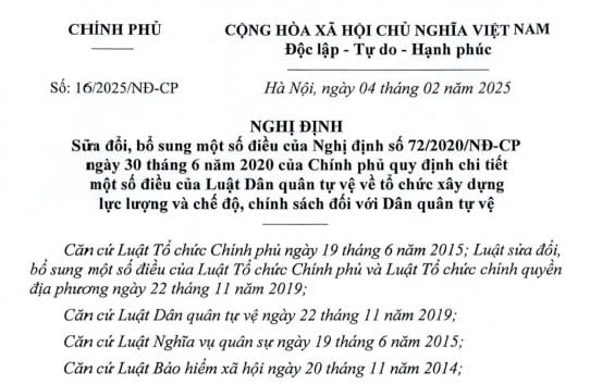 Đã có Nghị định 16 2025 tăng mức phụ cấp dân quân tự vệ, chỉ huy quân sự xã