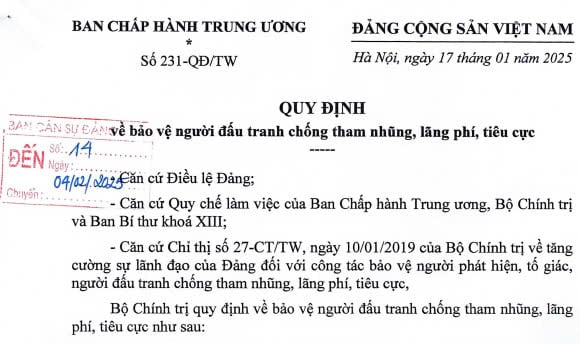 Đã có Quy định 231 về bảo vệ người đấu tranh chống tham nhũng, tiêu cực