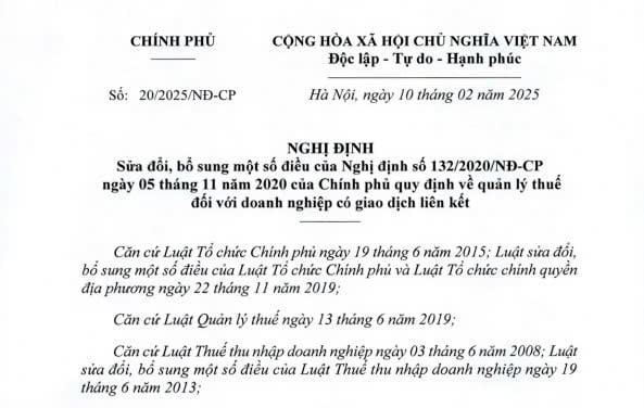 Đã có Nghị định 20/2025 sửa đổi Nghị định 132/2020 về giao dịch liên kết từ ngày 27/3/2025