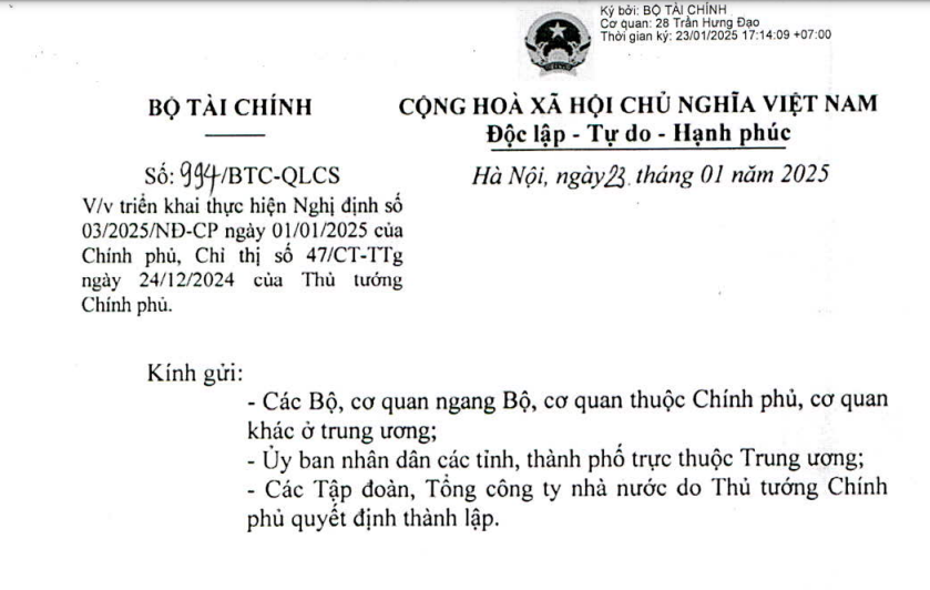 Công văn 994 chấn chỉnh công tác sắp xếp xử lý nhà đất công của Bộ Tài chính