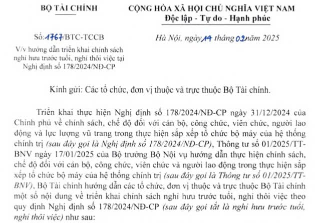 Đã có Công văn 1767 hướng dẫn chính sách nghỉ hưu trước tuổi theo Nghị định 178 tại các đơn vị thuộc Bộ Tài chính 