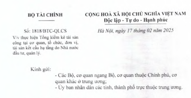 Đã có Công văn 1818 hướng dẫn thực hiện Tổng kiểm kê tài sản công