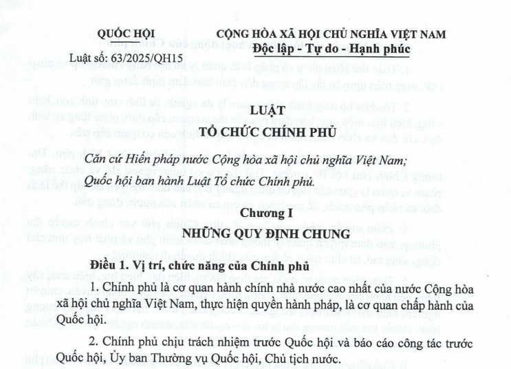 Đã có Luật Tổ chức Chính phủ 2025 có hiệu lực từ ngày 01/3/2025 