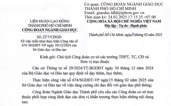 Công văn 287 hướng dẫn triển khai Công văn 674 về dạy thêm học thêm tại TPHCM 