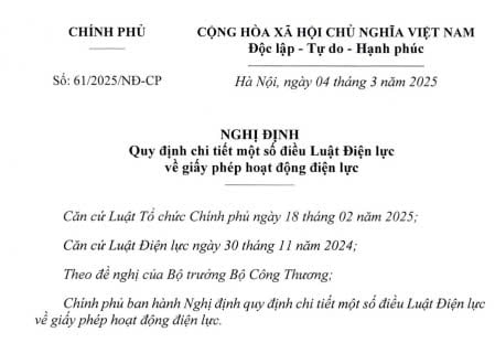 Đã có Nghị định 61 năm 2025 hướng dẫn chi tiết Luật Điện lực về giấy phép hoạt động điện lực