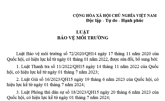 Đã có văn bản hợp nhất Luật Bảo vệ môi trường mới nhất