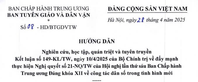 Đã có Hướng dẫn 08-HD/BTGDVTW tuyên truyền Kết luận 149-KL/TW về công tác dân số trong tình hình mới