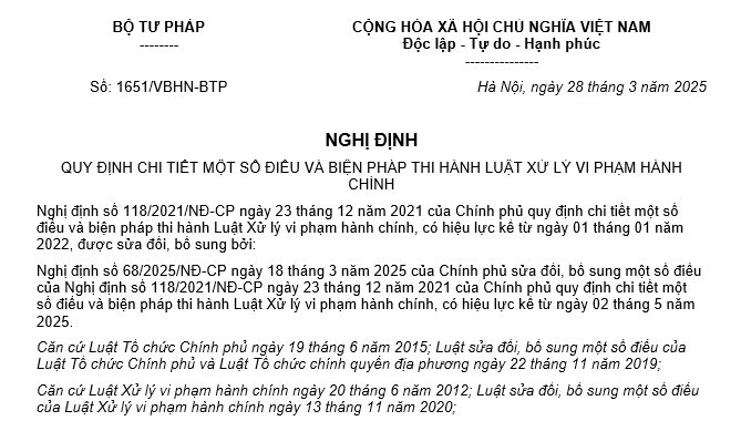 VBHN Nghị định hướng dẫn Luật Xử lý vi phạm hành chính mới nhất