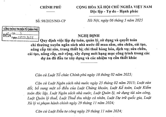 Đã có Nghị định 98 2025 về dự toán, quyết toán chi thường xuyên ngân sách nhà nước trong một số nhiệm vụ cần thiết