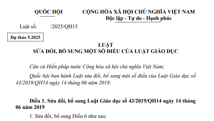 Đã có dự thảo Luật sửa đổi Luật Giáo dục
