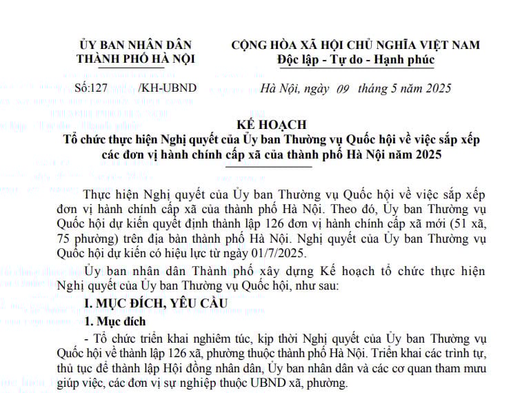 Hà Nội: Kế hoạch 127 thực hiện Nghị quyết sắp xếp đơn vị hành chính cấp xã của Hà Nội năm 2025
