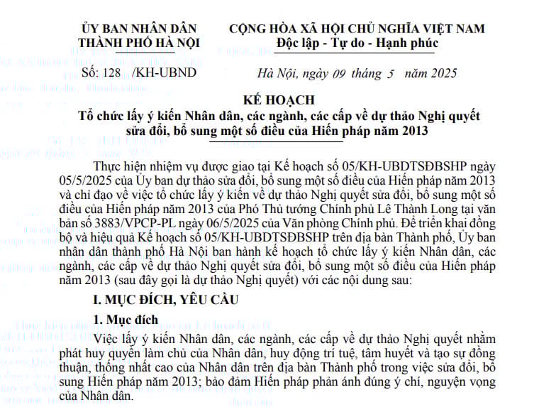 Kế hoạch 128 lấy ý kiến về dự thảo Nghị quyết sửa đổi Hiến pháp năm 2013 tại Hà Nội