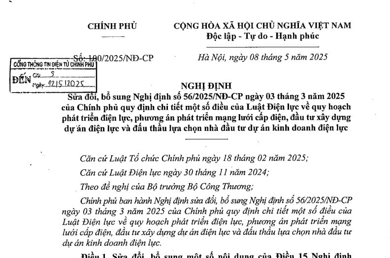 Nghị định 100 2025 sửa đổi bổ sung Nghị định 56/2025/NĐ-CP về phát triển điện lực
