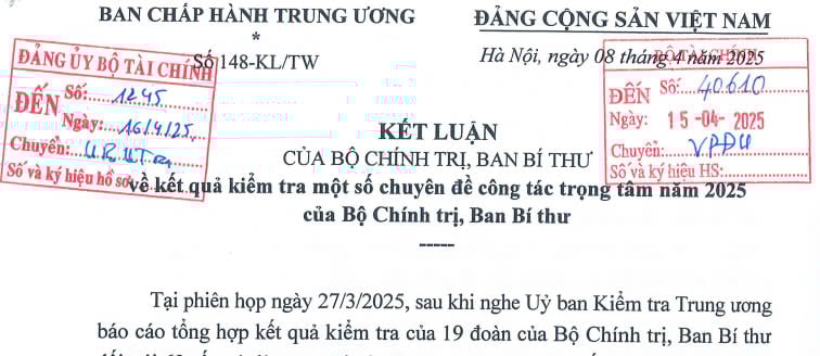 Đã có Kết luận 148-KL/TW về kết quả kiểm tra một số chuyên đề công tác trọng tâm năm 2025